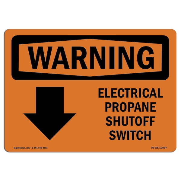 OSHA Warning Sign, 18" Height, 24" Width, Electrical Propane Shutoff Switch With Symbol, Landscape